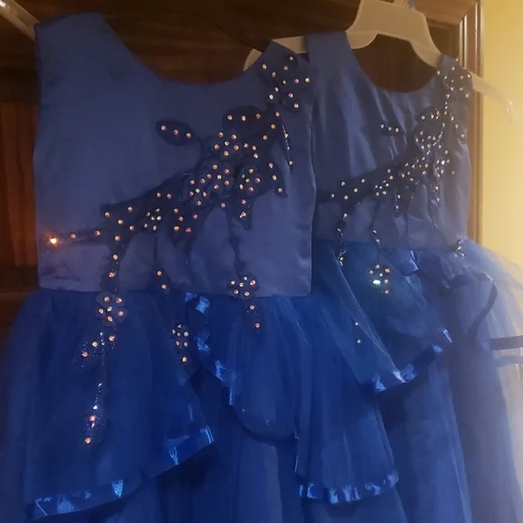 Royal blue flower girl jeweled bling pageant dress - Picture 9 of 12